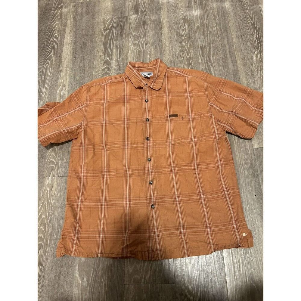 Carhartt Mens Button Down Shirt - Casual Outdoors Work Wear Orange - Large